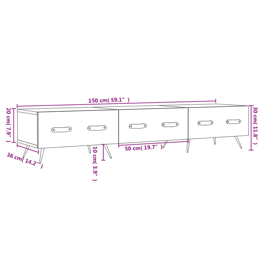Meuble TV blanc brillant 150x36x30 cm bois d'ingénierie - 12