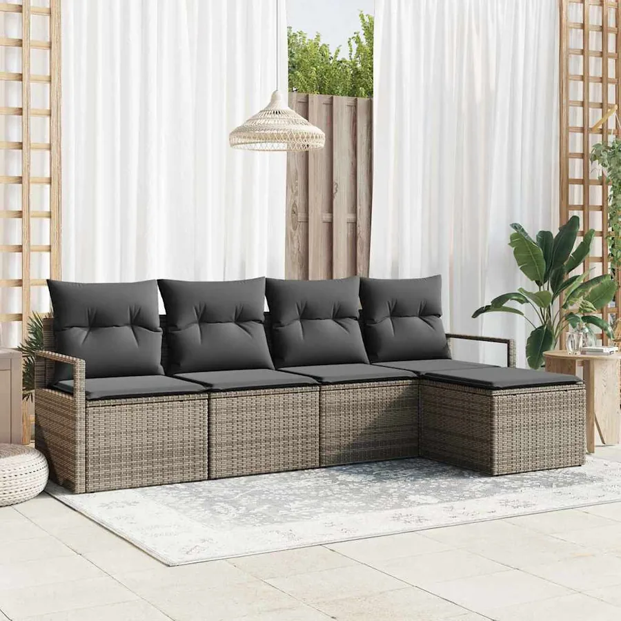 Ensemble de Canapés avec coussin 5 pcs Gris polyrotin