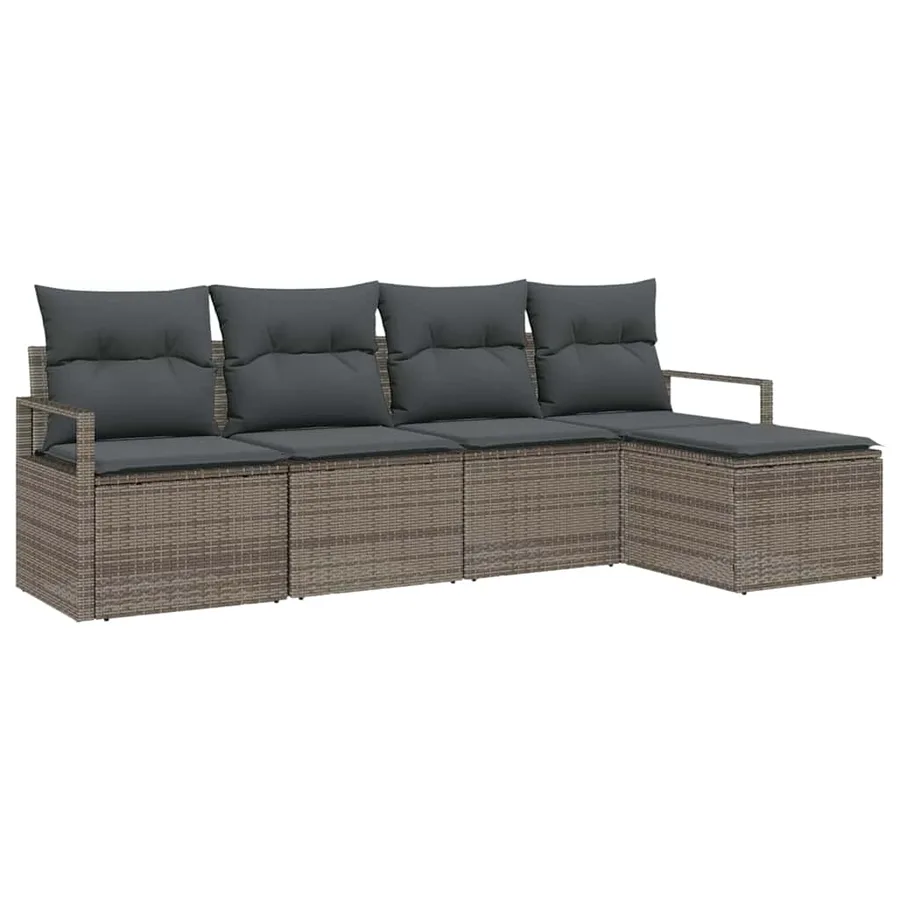 Ensemble de Canapés avec coussin 5 pcs Gris polyrotin - 2