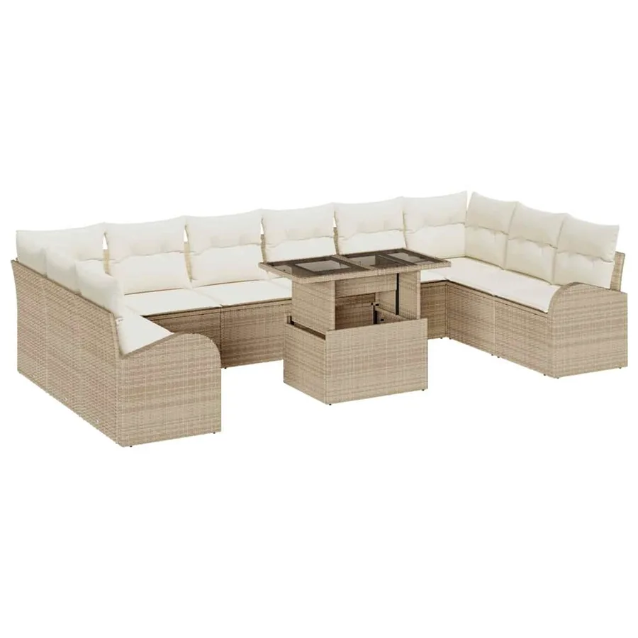 Ensemble de canapé de jardin 11 pcs Beige et crème polyrotin - 2