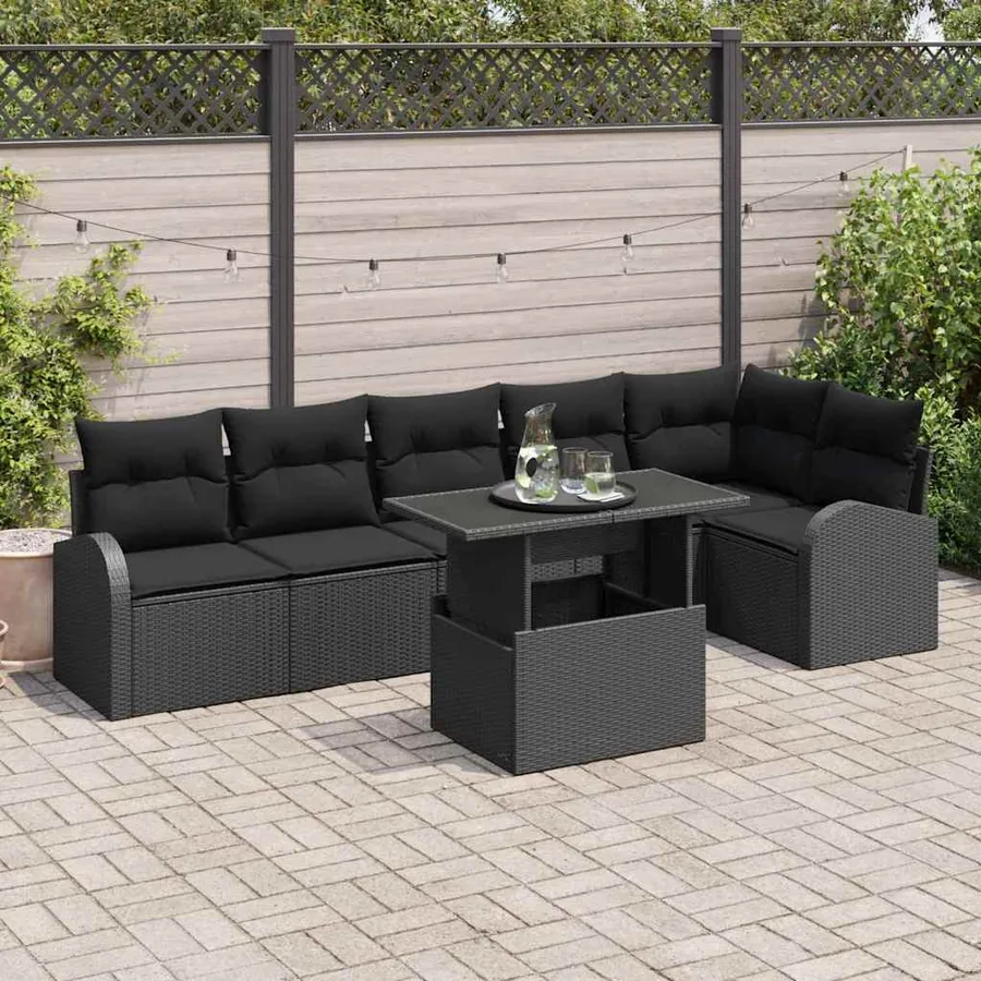 Ensemble de canapé de jardin avec stockage 7 pcs Noir polyrotin