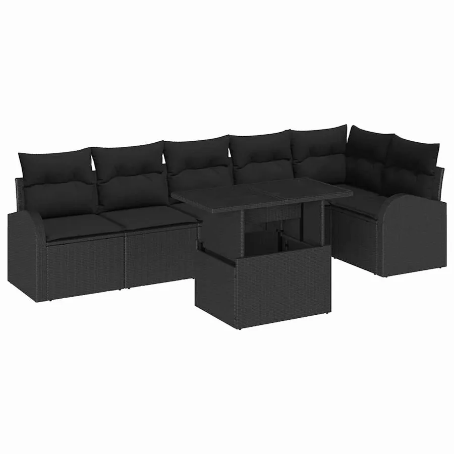Ensemble de canapé de jardin avec stockage 7 pcs Noir polyrotin - 2