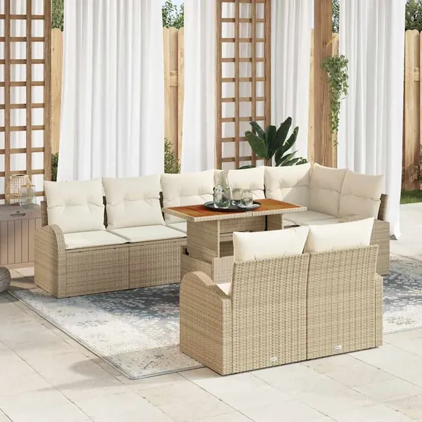 Ensemble de canapé de jardin avec coussin 9 pcs beige et crème
