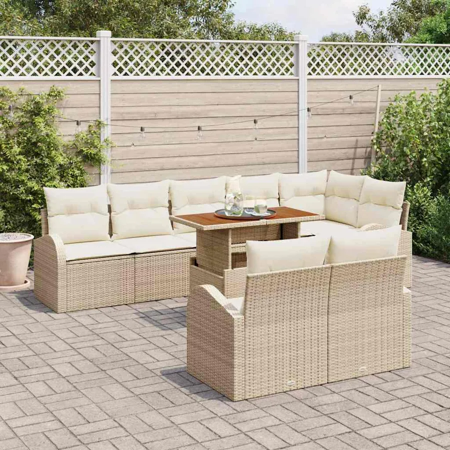 Ensemble de canapé de jardin avec coussin 9 pcs beige et crème - 3