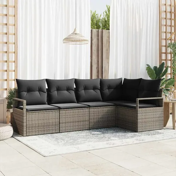 Ensemble de canapé de jardin avec coussin 5 pcs Gris polyrotin