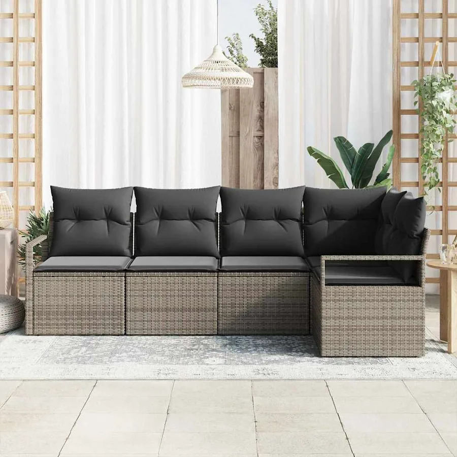 Ensemble de canapé de jardin avec coussin 5 pcs Gris polyrotin - 3