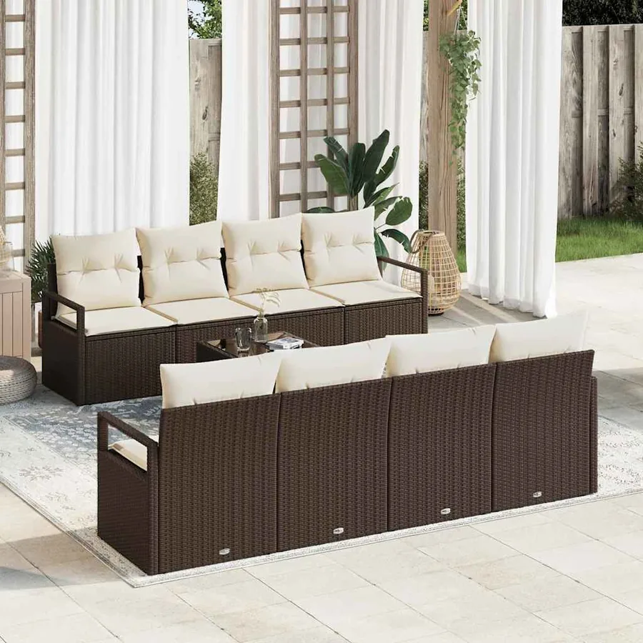 Ensemble de canapé de jardin 9 pcs Marron et Crème polyrotin