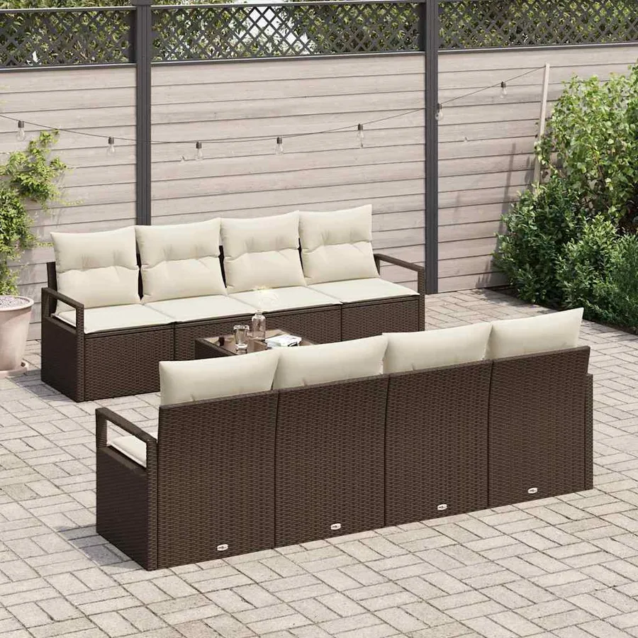 Ensemble de canapé de jardin 9 pcs Marron et Crème polyrotin - 3