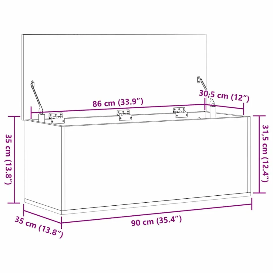Boîte de Rangement Chêne noir 90 x 35 x 35 cm Bois d'ingénierie - 12