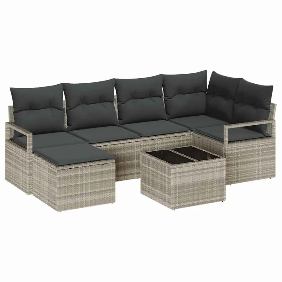 Ensemble de Canapés avec coussin 7 pcs Gris clair polyrotin - 2