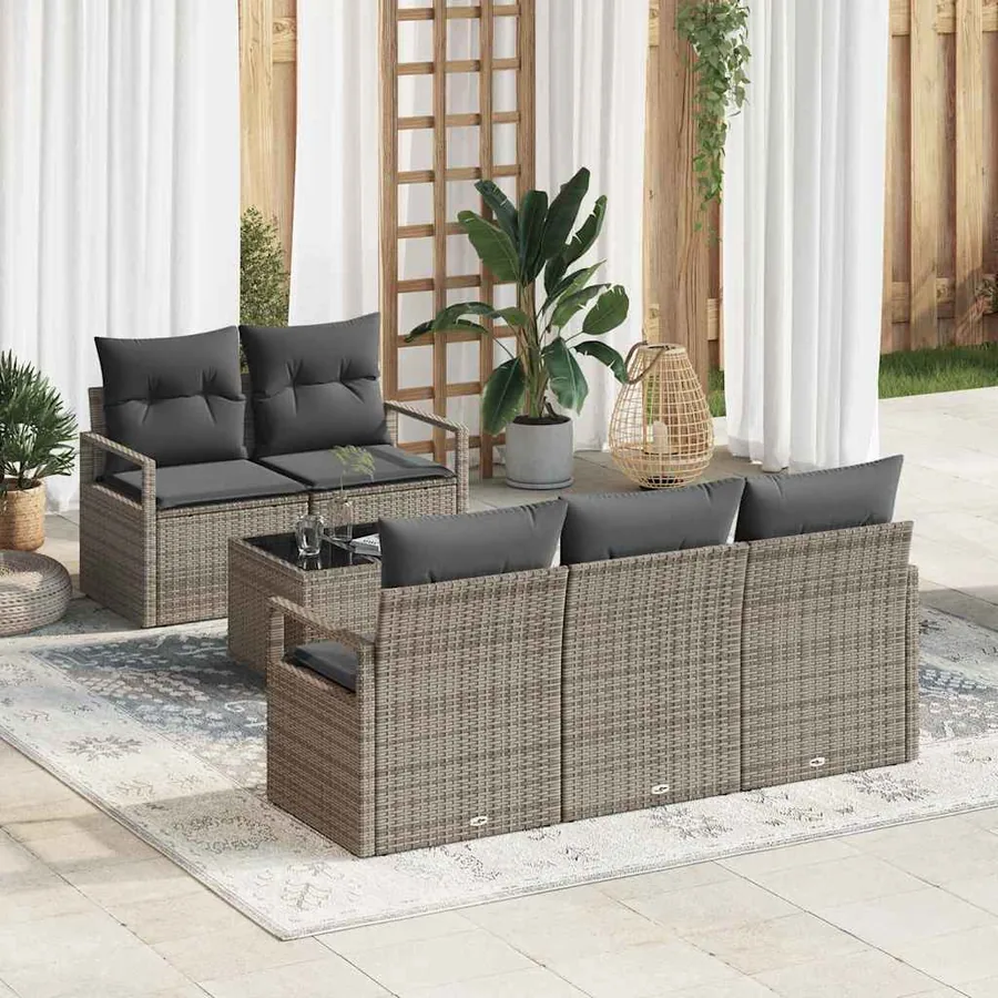 Ensemble de canapé de jardin avec coussin 6 pcs Gris polyrotin