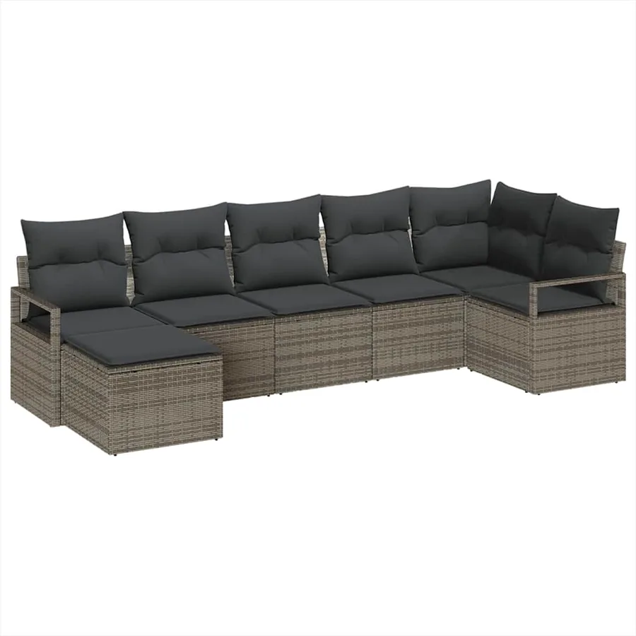 Ensemble de Canapés avec coussin 7 pcs Gris polyrotin - 2
