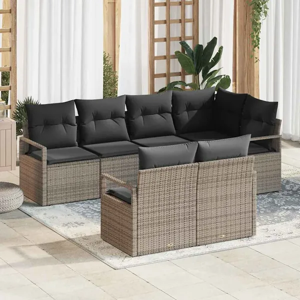 Ensemble de canapé de jardin avec coussin 7 pcs Gris polyrotin