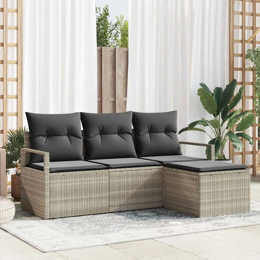 Ensemble de Canapés avec coussin 4 pcs Gris clair polyrotin