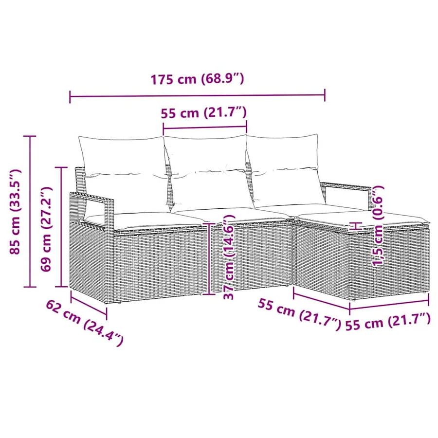 Ensemble de Canapés avec coussin 4 pcs Gris clair polyrotin - 12