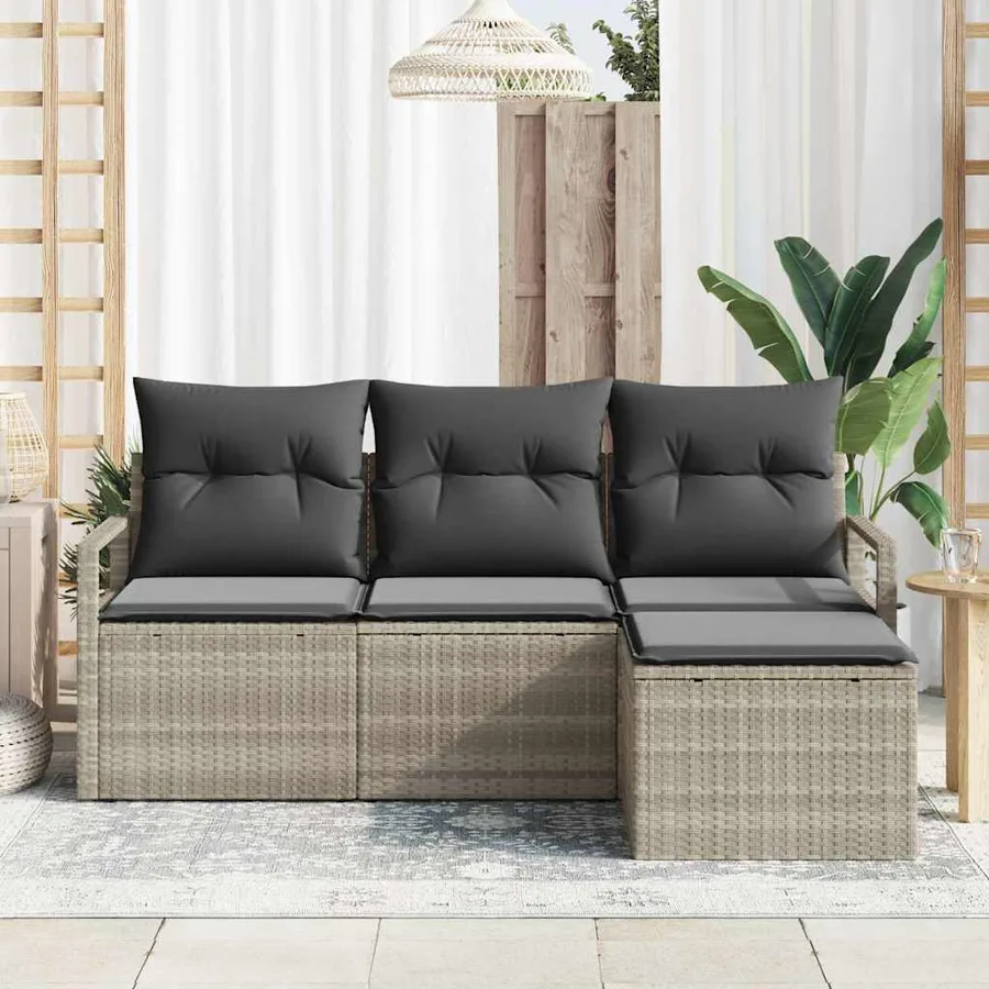 Ensemble de Canapés avec coussin 4 pcs Gris clair polyrotin - 3