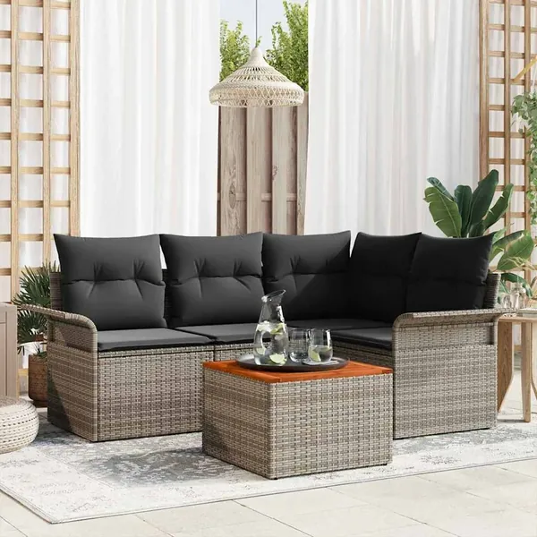 Ensemble de canapé de jardin avec stockage 5 pcs Gris polyrotin