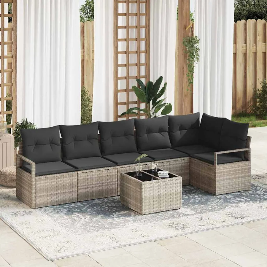 Ensemble de canapé de jardin 7 pcs Gris clair polyrotin