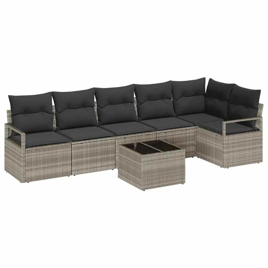 Ensemble de canapé de jardin 7 pcs Gris clair polyrotin - 2