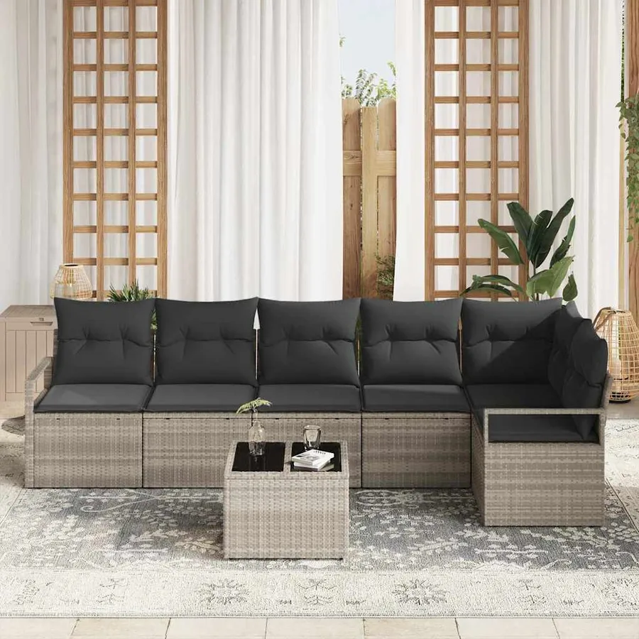 Ensemble de canapé de jardin 7 pcs Gris clair polyrotin - 3