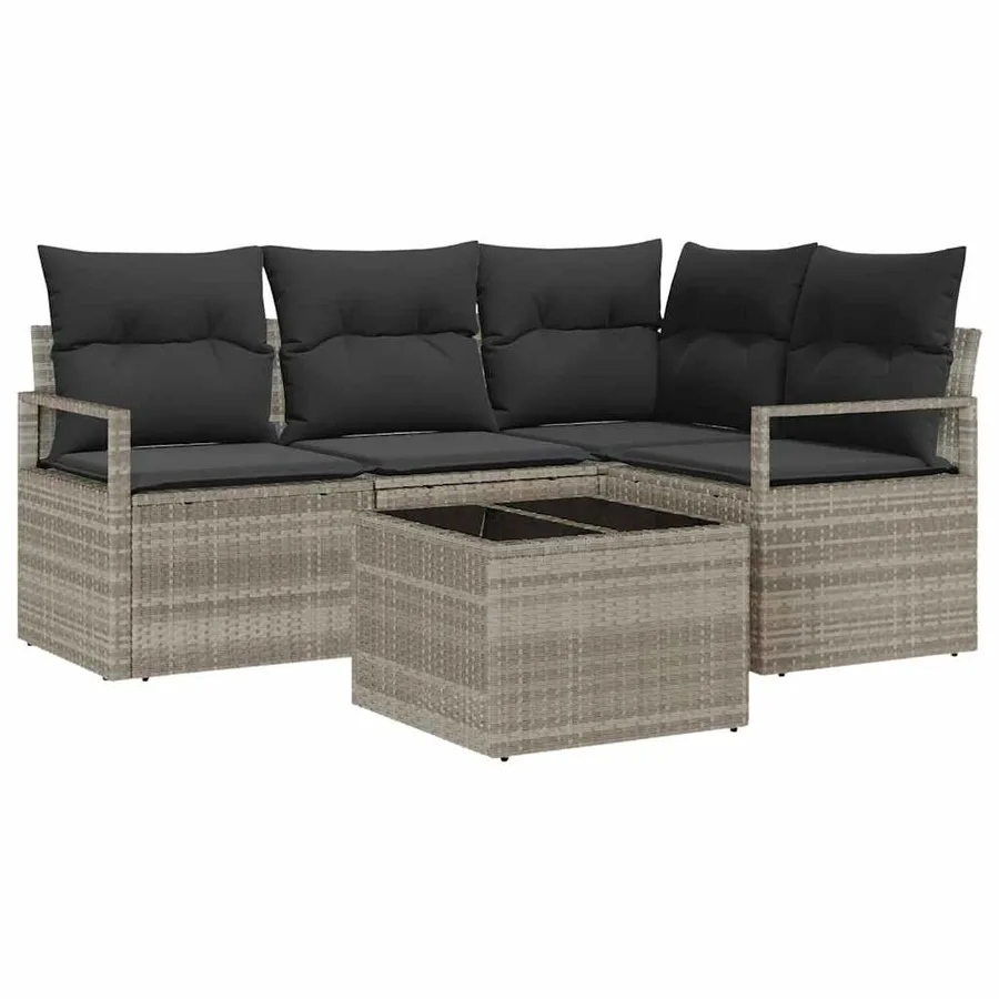 Ensemble de Canapés avec coussin 5 pcs Gris clair polyrotin - 2