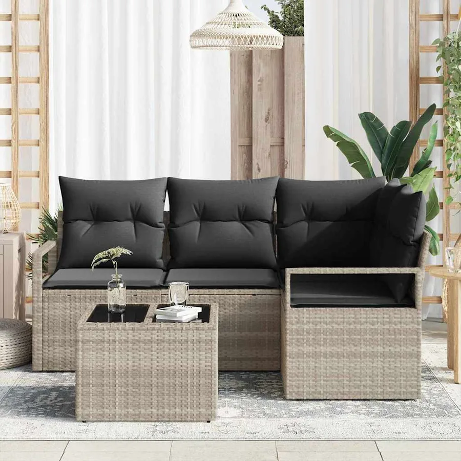 Ensemble de Canapés avec coussin 5 pcs Gris clair polyrotin - 3
