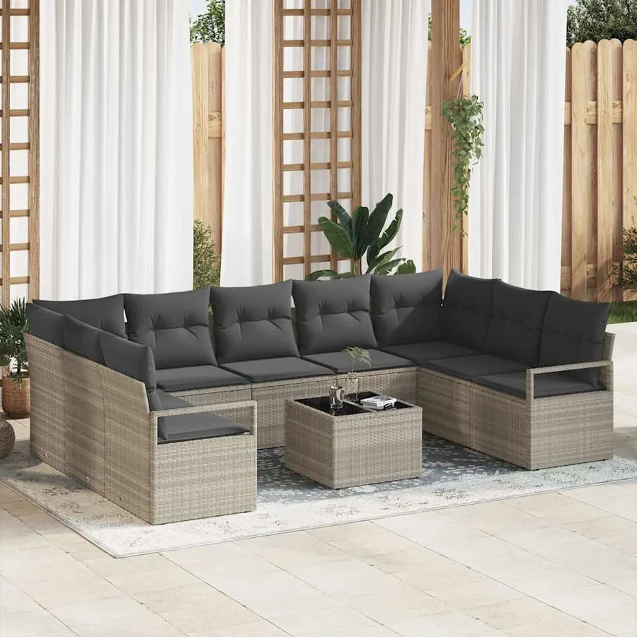 Ensemble de canapé de jardin 10 pcs Gris clair polyrotin