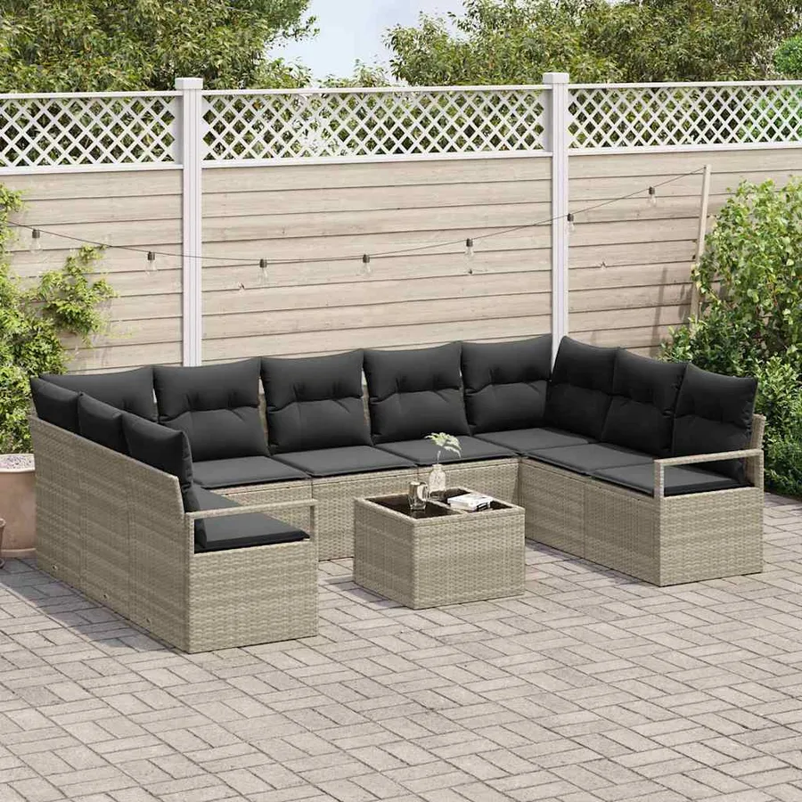 Ensemble de canapé de jardin 10 pcs Gris clair polyrotin - 3