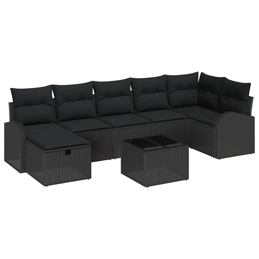 Ensemble de Canapés avec coussin 8 pcs Noir polyrotin - 2