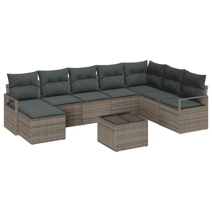 Ensemble de Canapés avec coussin 9 pcs Gris clair polyrotin - 2