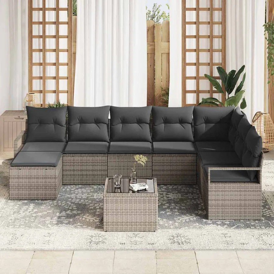 Ensemble de Canapés avec coussin 9 pcs Gris clair polyrotin - 3
