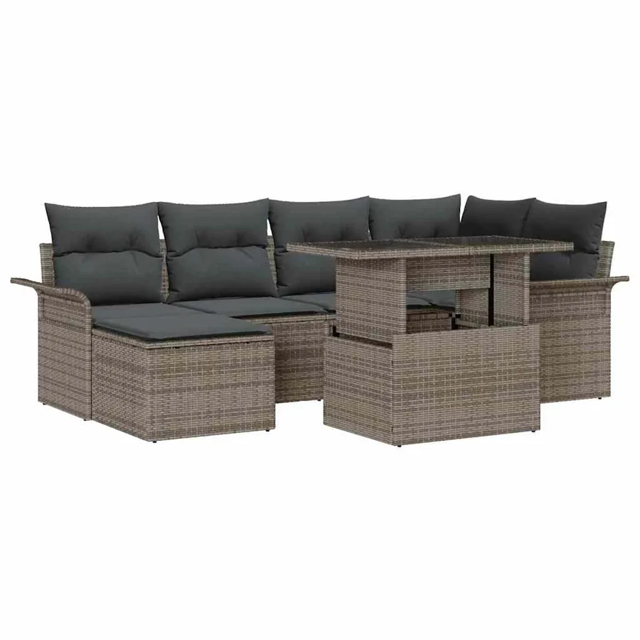 Ensemble de canapé de jardin avec coussin 7 pcs Gris Poly rotin