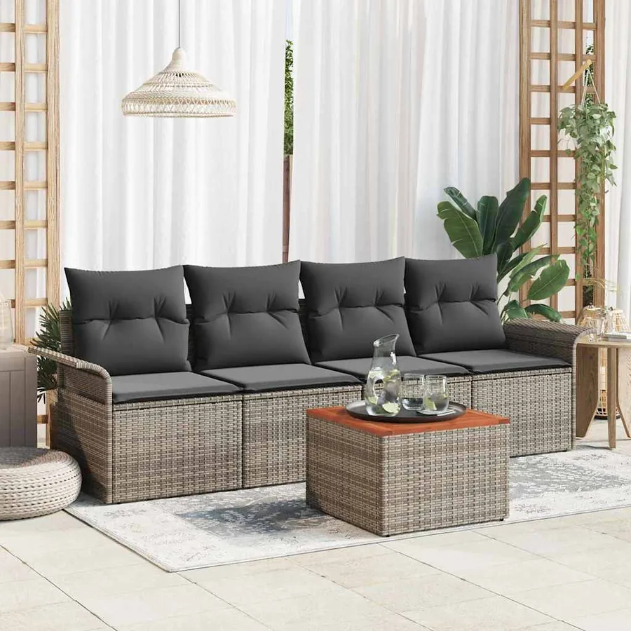 Ensemble de canapé de jardin avec stockage 5 pcs Gris polyrotin