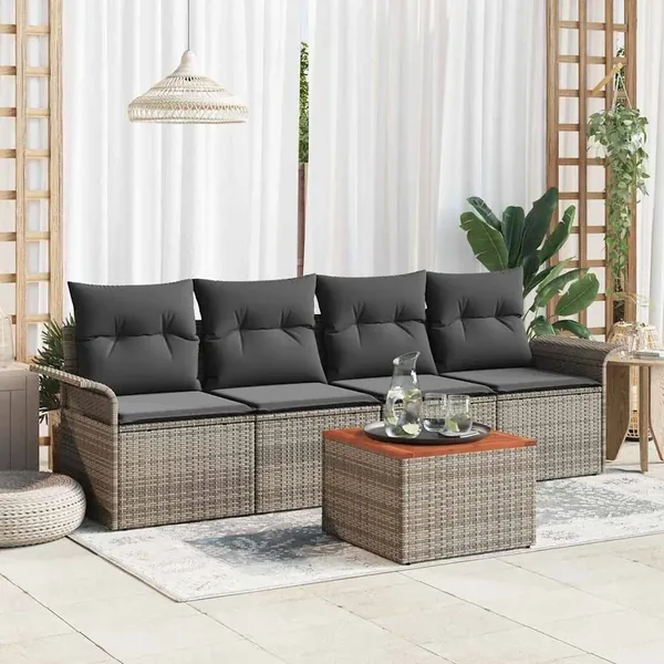 Ensemble de canapé de jardin avec stockage 5 pcs Gris polyrotin