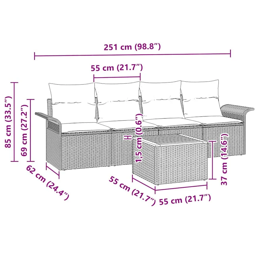 Ensemble de canapé de jardin avec stockage 5 pcs Gris polyrotin - 9
