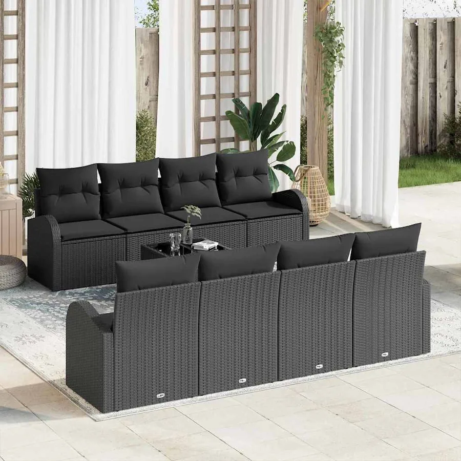 Ensemble de canapé de jardin Noir 55 x 55 x 37 cm polyrotin