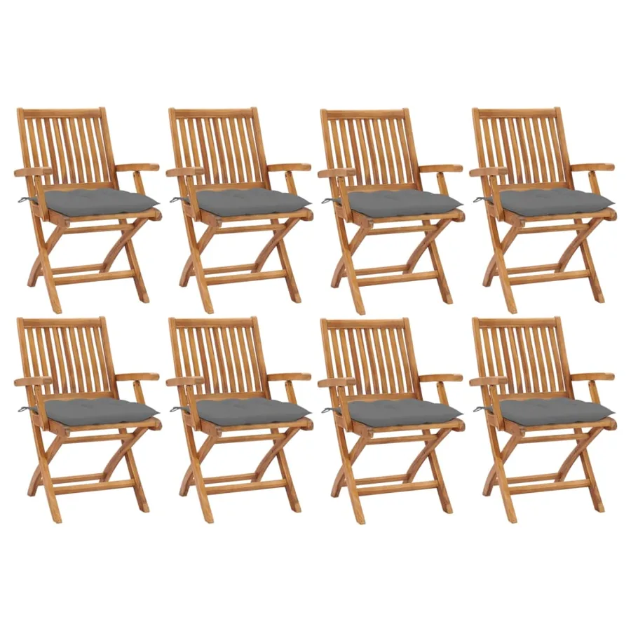 Chaises pliables de jardin avec coussins lot de 8 Teck solide