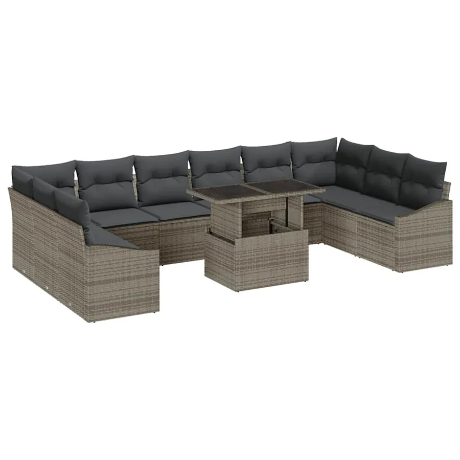 Ensemble de canapé de jardin avec coussin Réglable 11 pcs Gris - 2