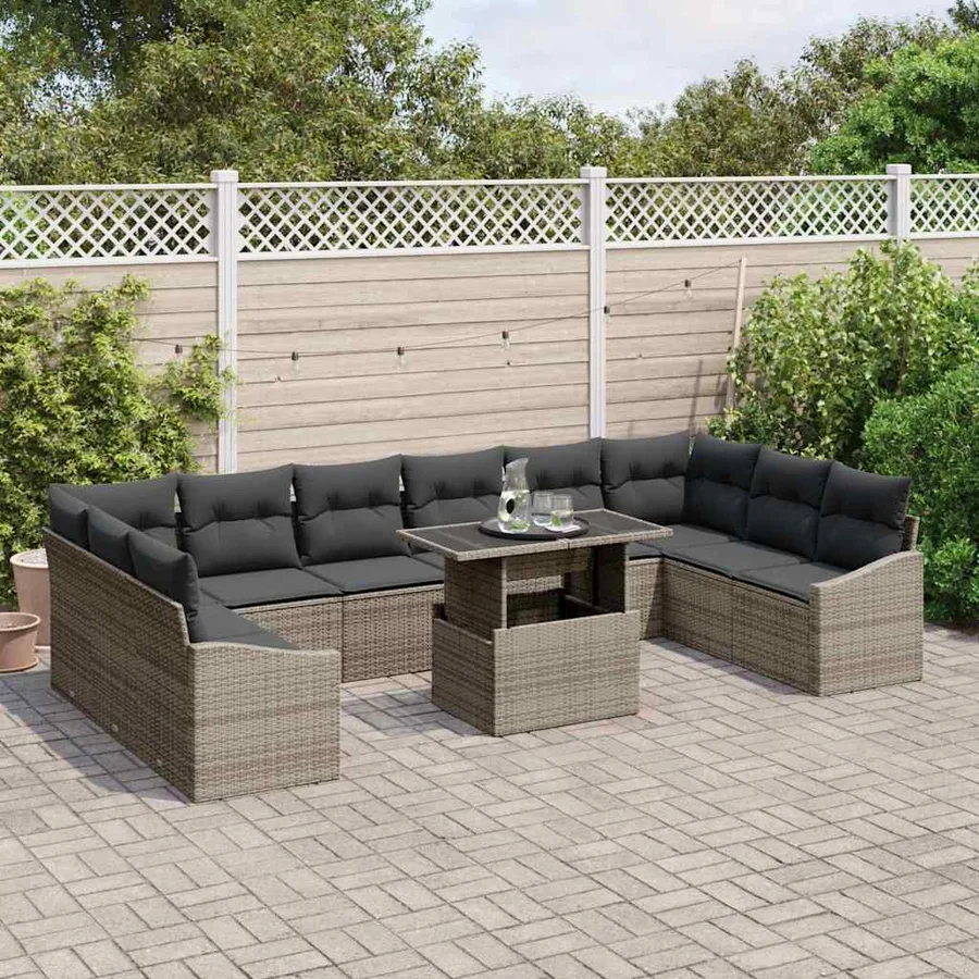 Ensemble de canapé de jardin avec coussin Réglable 11 pcs Gris - 3