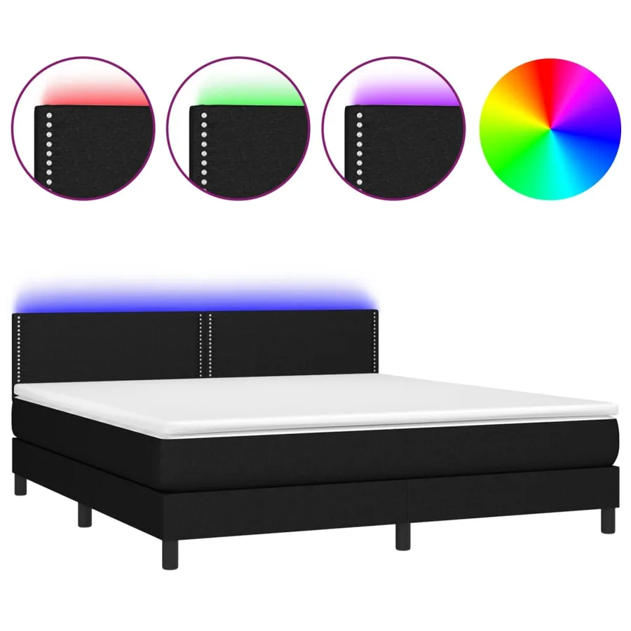 Sommier à lattes de lit avec matelas LED Noir 180x200 cm Tissu - 2
