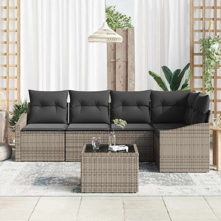 Ensemble de canapé de jardin 6 pcs Gris clair polyrotin - 3