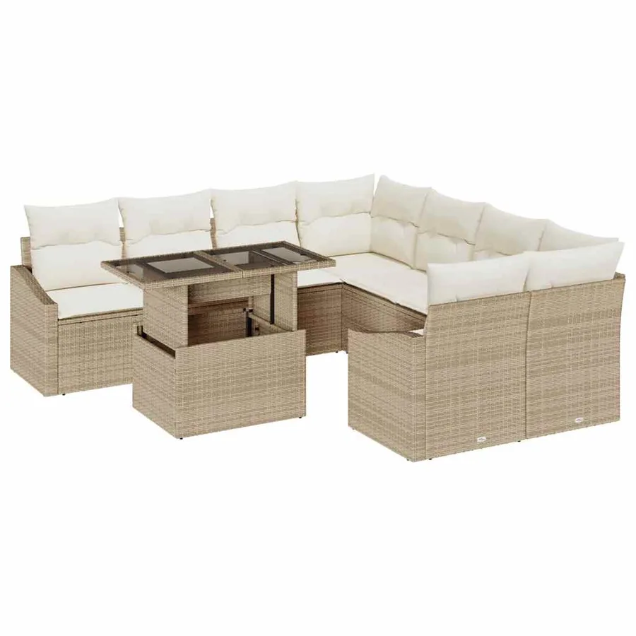 Ensemble de canapé de jardin 9 pcs Beige et crème polyrotin - 2