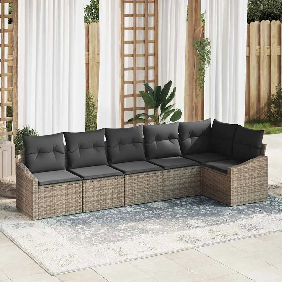 Ensemble de canapé de jardin avec coussin 6 pcs Gris polyrotin