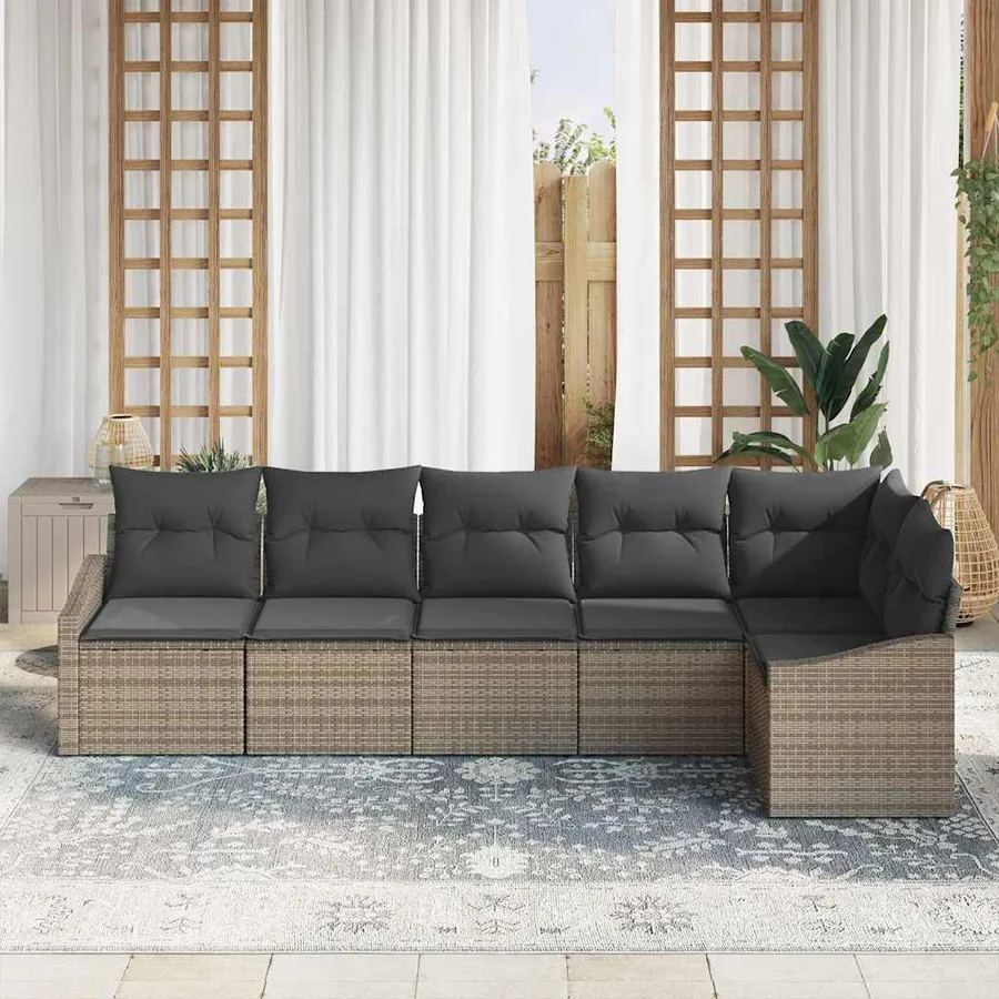 Ensemble de canapé de jardin avec coussin 6 pcs Gris polyrotin - 3