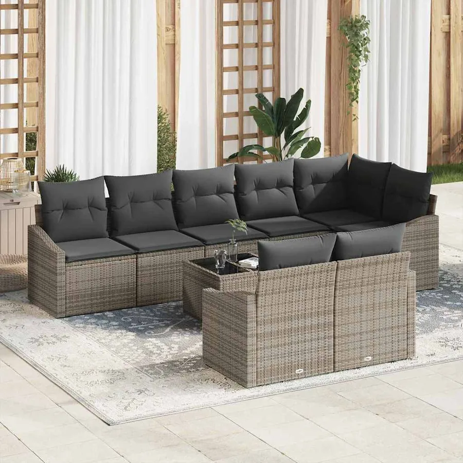 Ensemble de canapé de jardin 9 pcs Gris clair polyrotin