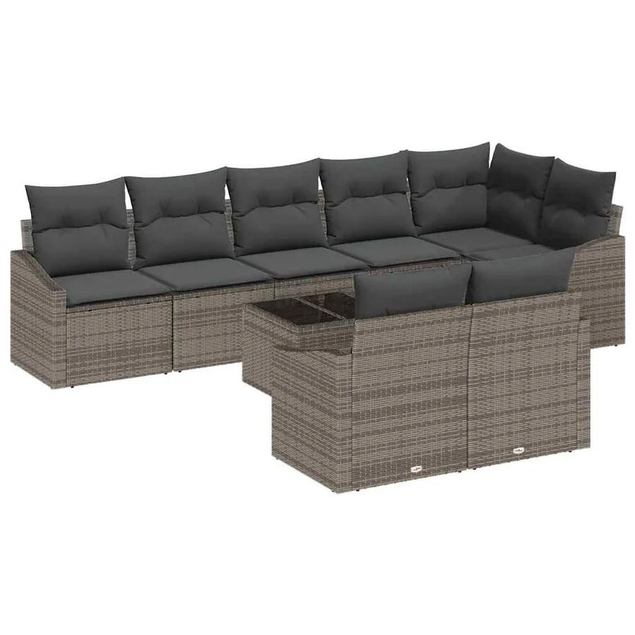 Ensemble de canapé de jardin 9 pcs Gris clair polyrotin - 2
