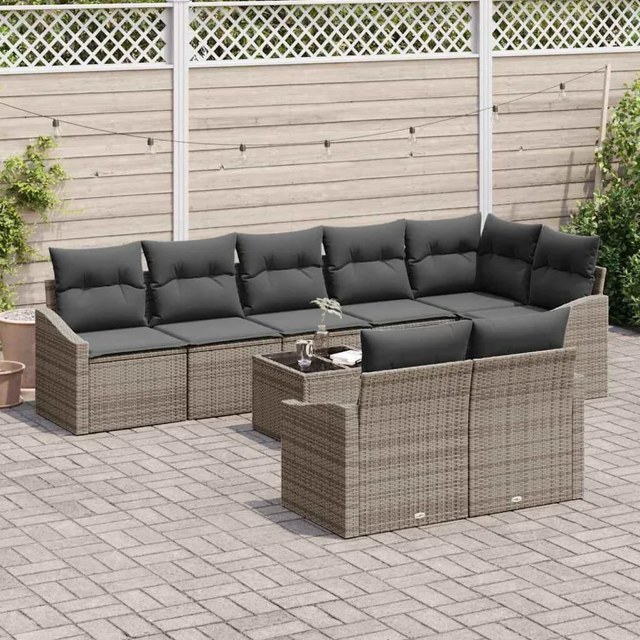 Ensemble de canapé de jardin 9 pcs Gris clair polyrotin - 3