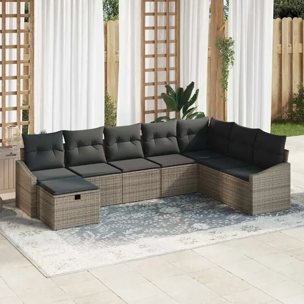 Ensemble de Canapés avec coussin 9 pcs polyrotin