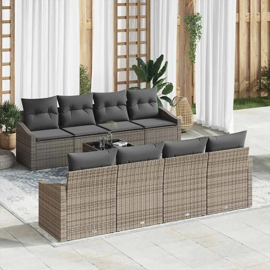 Ensemble de Canapés avec coussin 7 pcs Gris polyrotin