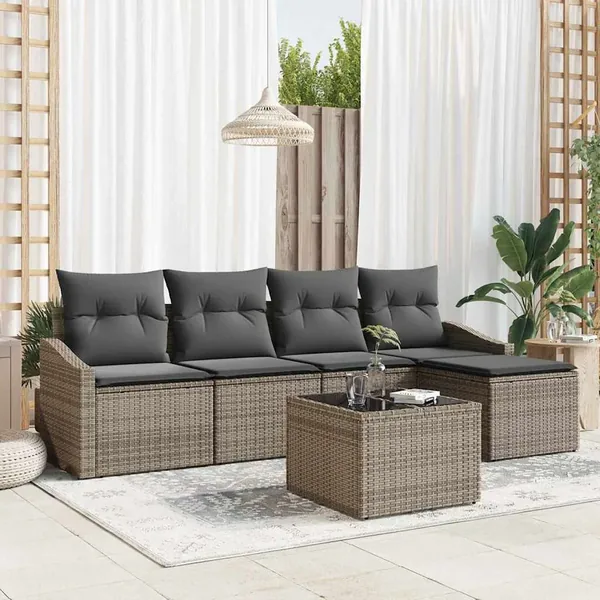 Ensemble de Canapés avec coussin 6 pcs Gris clair polyrotin